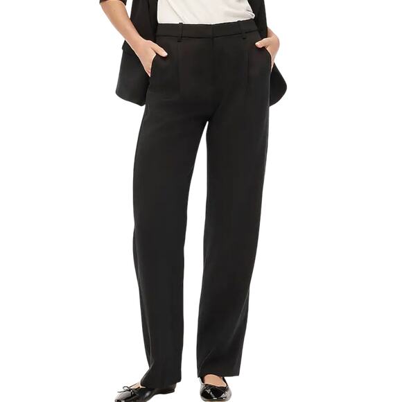 J. Crew Factory Women's Petite Wide-Leg Pleated Black Trouser Pants 8 P New - Picture 1 of 7